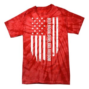 Beer Bacon Guns & Freedom / USA BBQ American Flag Drinking Tie-Dye T-Shirt