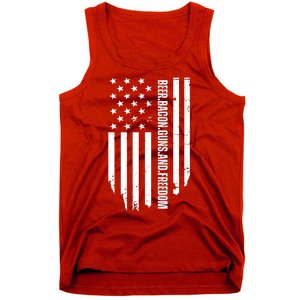 Beer Bacon Guns & Freedom / USA BBQ American Flag Drinking Tank Top