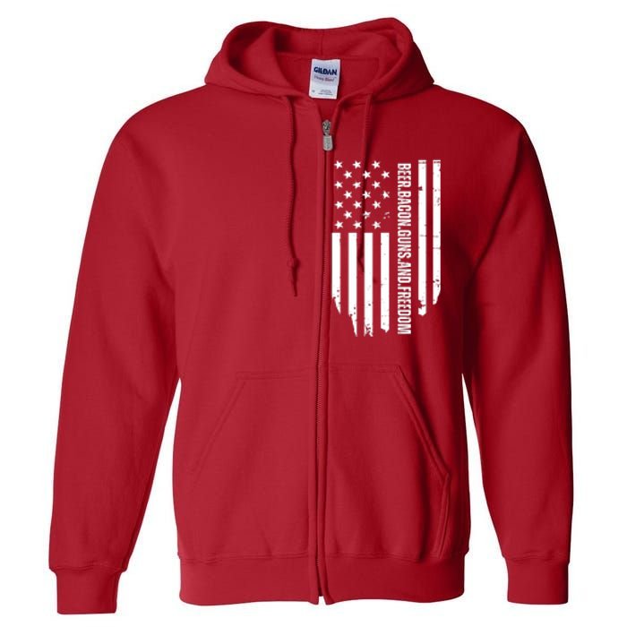 Beer Bacon Guns & Freedom / USA BBQ American Flag Drinking Full Zip Hoodie