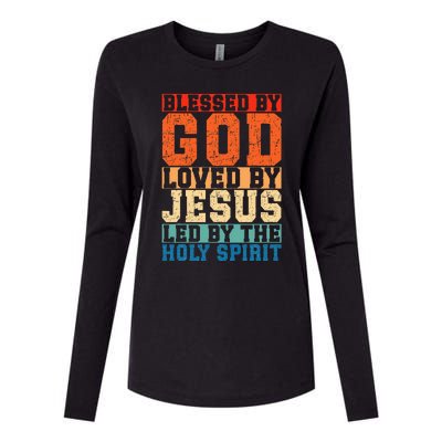 Blessed By God Loved By Jesus Led By The Holy Spirit Womens Cotton Relaxed Long Sleeve T-Shirt