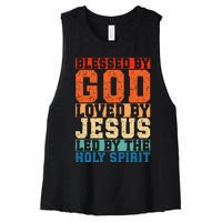 Blessed By God Loved By Jesus Led By The Holy Spirit Women's Racerback Cropped Tank