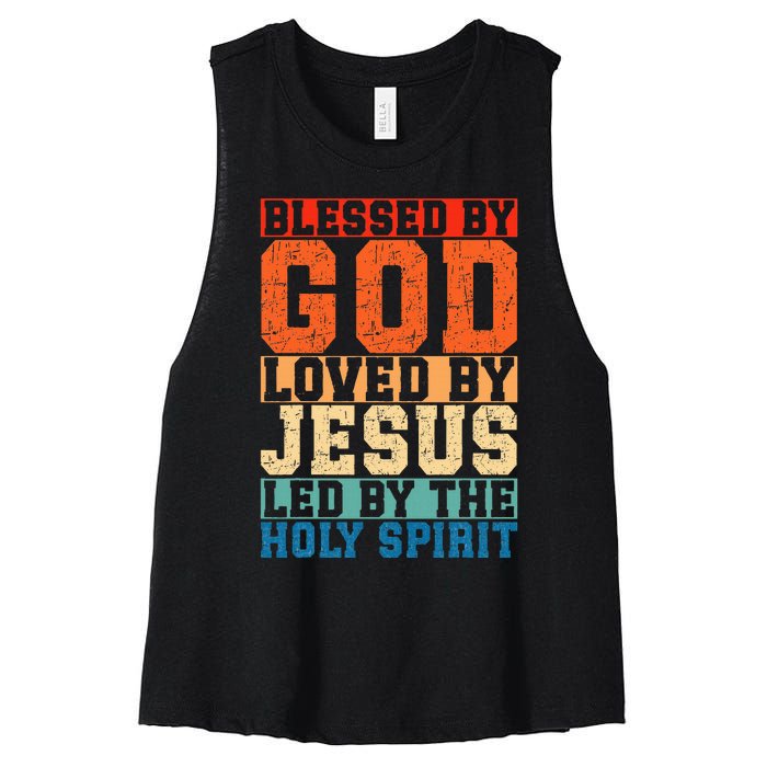 Blessed By God Loved By Jesus Led By The Holy Spirit Women's Racerback Cropped Tank