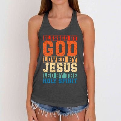 Blessed By God Loved By Jesus Led By The Holy Spirit Women's Knotted Racerback Tank