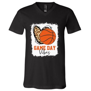 Bleached Basketball Game Day Vibes Basketball Mom Game Day V-Neck T-Shirt