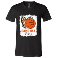 Bleached Basketball Game Day Vibes Basketball Mom Game Day V-Neck T-Shirt