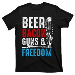 Beer Bacon Guns And Freedom 4th of July Beer Lover Daddy Gif T-Shirt