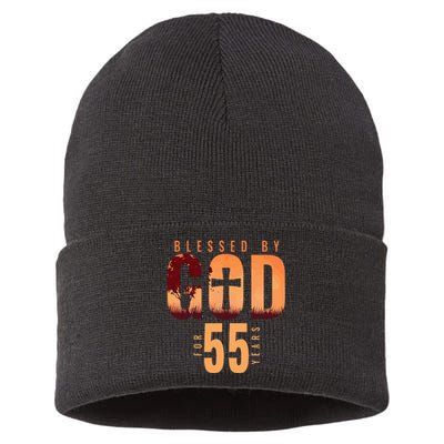 Blessed By God For 55 Years 55th Birthday Religious Theme Sustainable Knit Beanie