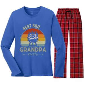 Best Bbq Grandpa Ever Retro Bbq Graphic Father's Day Gift Women's Long Sleeve Flannel Pajama Set 