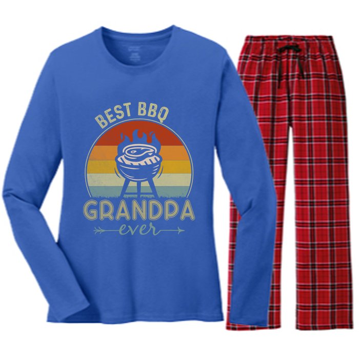 Best Bbq Grandpa Ever Retro Bbq Graphic Father's Day Gift Women's Long Sleeve Flannel Pajama Set 