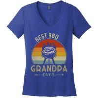 Best Bbq Grandpa Ever Retro Bbq Graphic Father's Day Gift Women's V-Neck T-Shirt