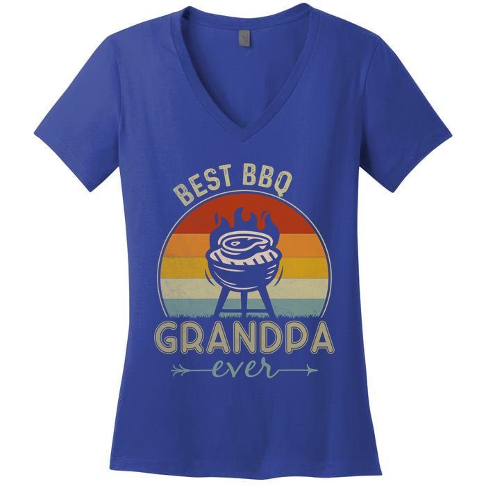 Best Bbq Grandpa Ever Retro Bbq Graphic Father's Day Gift Women's V-Neck T-Shirt