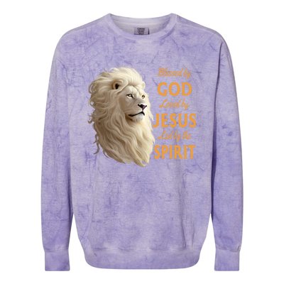 Blessed By God Loved By Jesus Christian Lion Colorblast Crewneck Sweatshirt