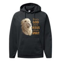 Blessed By God Loved By Jesus Christian Lion Performance Fleece Hoodie