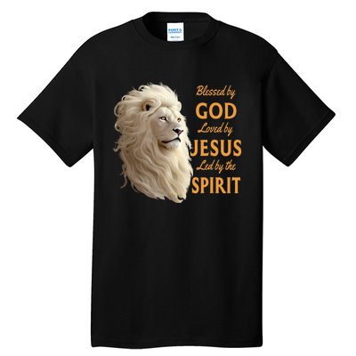 Blessed By God Loved By Jesus Christian Lion Tall T-Shirt