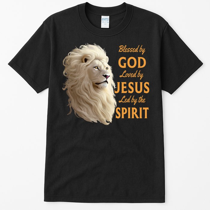 Blessed By God Loved By Jesus Christian Lion Tall T-Shirt