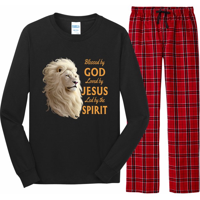 Blessed By God Loved By Jesus Christian Lion Long Sleeve Pajama Set