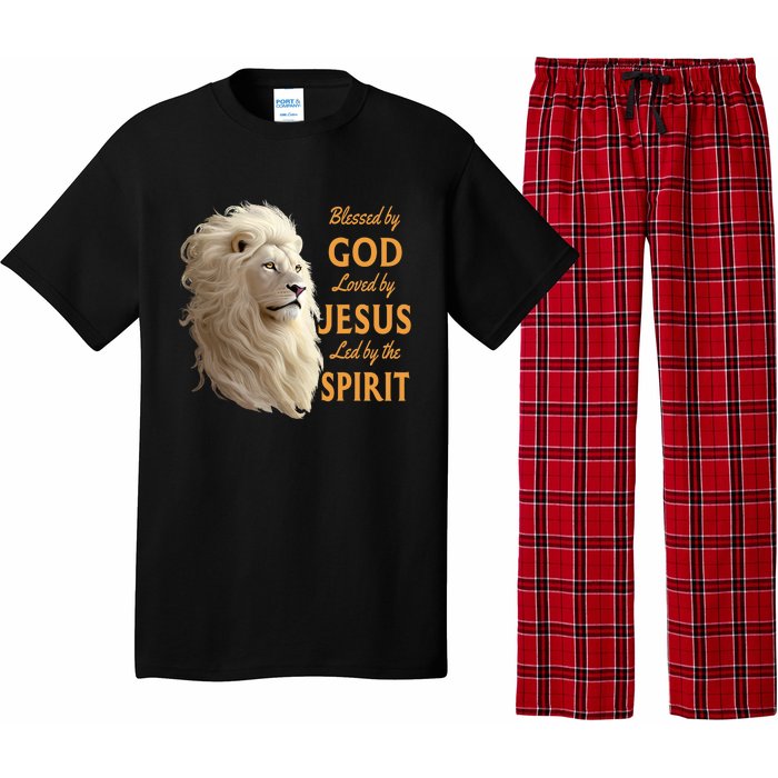 Blessed By God Loved By Jesus Christian Lion Pajama Set