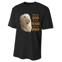 Blessed By God Loved By Jesus Christian Lion Performance Sprint T-Shirt