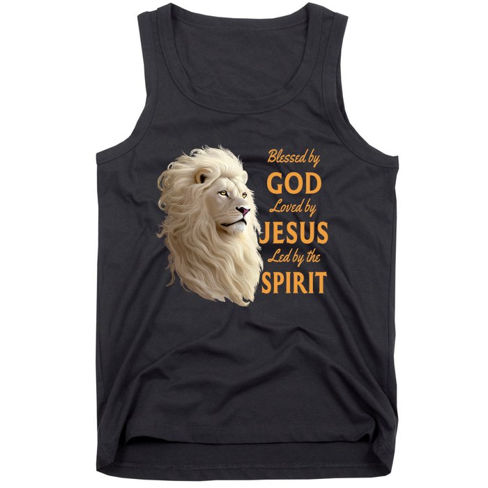 Blessed By God Loved By Jesus Christian Lion Tank Top