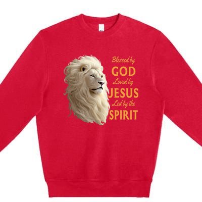 Blessed By God Loved By Jesus Christian Lion Premium Crewneck Sweatshirt