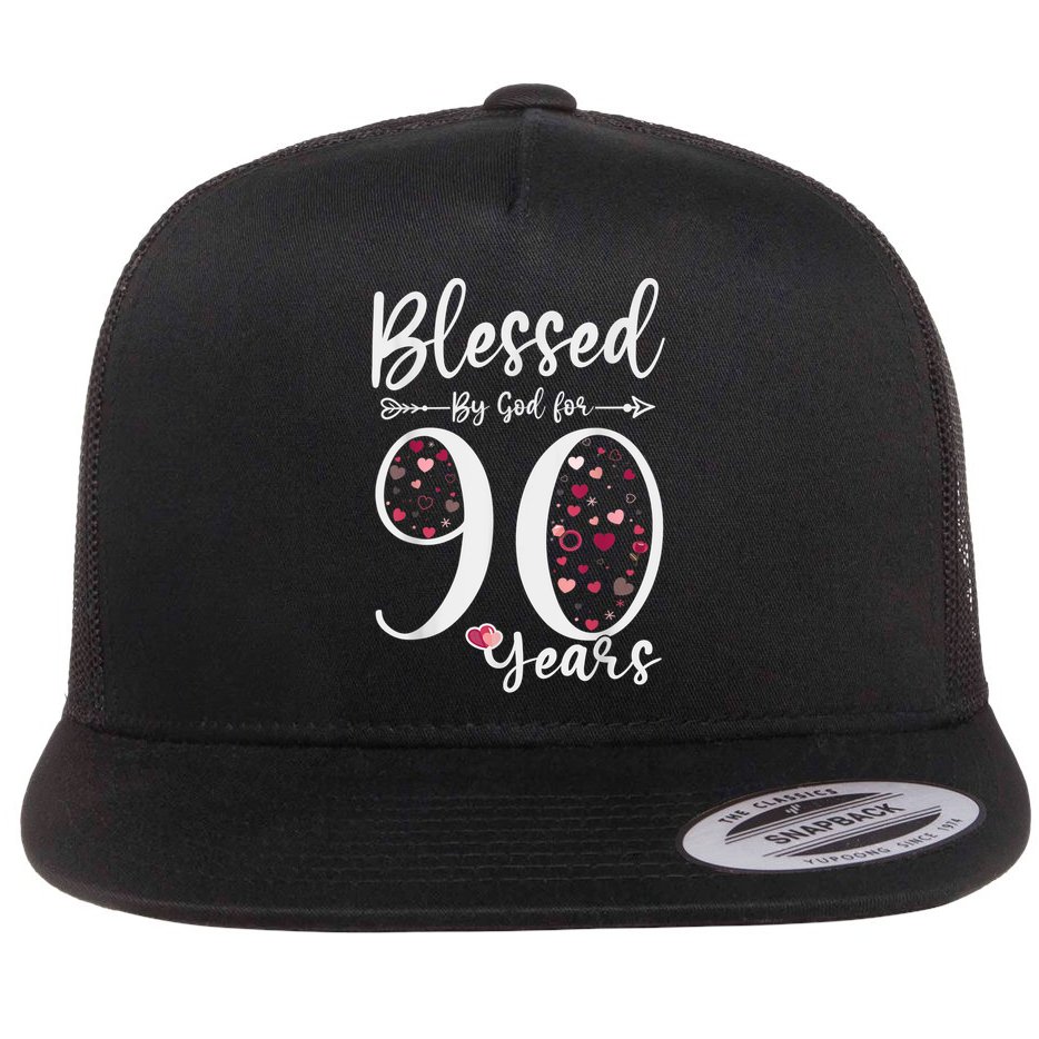Blessed by God For 90 Years Old 90th Birthday Gift For WoM.e.n Flat Bill Trucker Hat