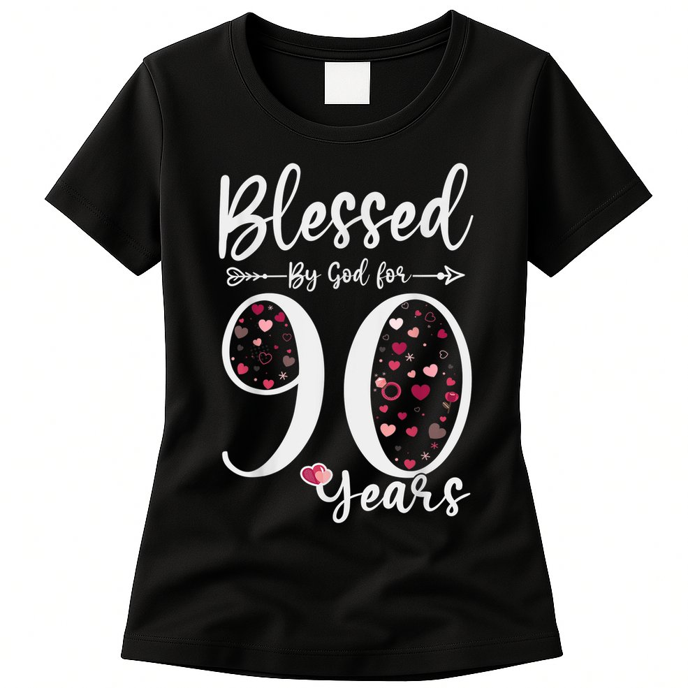 Blessed by God For 90 Years Old 90th Birthday Gift For WoM.e.n Womens T-Shirt