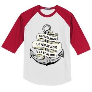 Blessed By God Loved By Jesus Anchor Christian Kids Colorblock Raglan Jersey