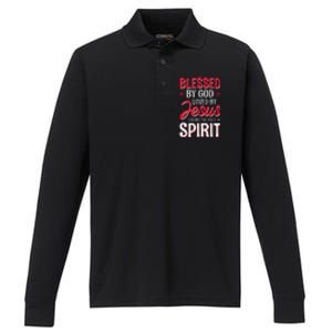 Blessed By God Loved By Jesus Led By The Holy Spirit Performance Long Sleeve Polo