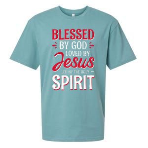 Blessed By God Loved By Jesus Led By The Holy Spirit Sueded Cloud Jersey T-Shirt