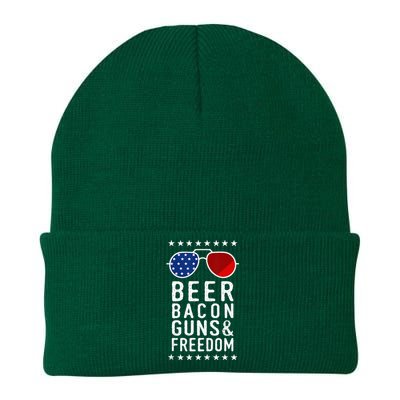 Beer Bacon Guns And Freedom Veteran US Flag 4th Of July Knit Cap Winter Beanie