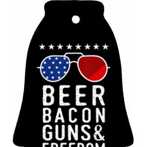 Beer Bacon Guns And Freedom Veteran US Flag 4th Of July Ceramic Bell Ornament