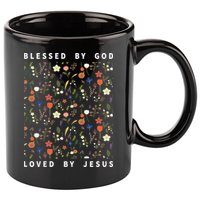 Blessed By God Loved By Jesus Wildflower Christian 11oz C Handle Ceramic Mug
