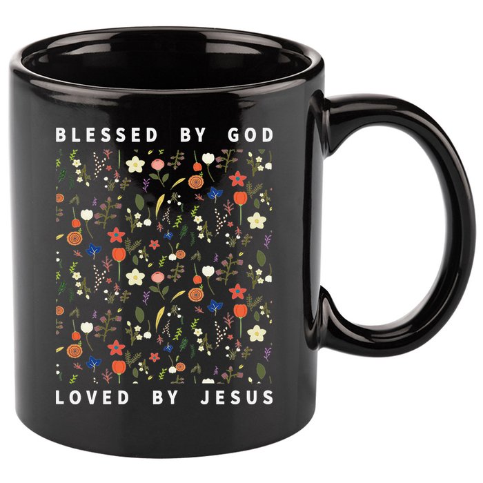 Blessed By God Loved By Jesus Wildflower Christian 11oz C Handle Ceramic Mug