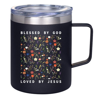 Blessed By God Loved By Jesus Wildflower Christian 12oz Stainless Steel Coffee Mug