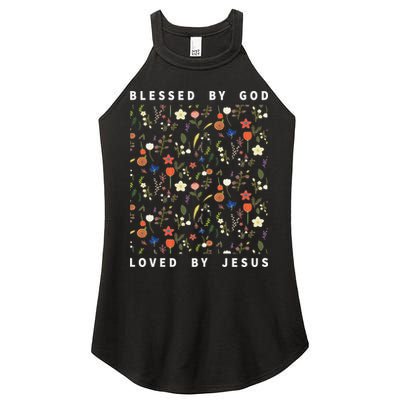 Blessed By God Loved By Jesus Wildflower Christian Women's Perfect Tri Rocker Tank