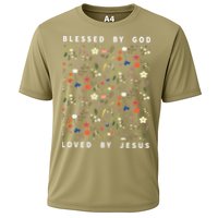 Blessed By God Loved By Jesus Wildflower Christian Cooling Performance Crew T-Shirt