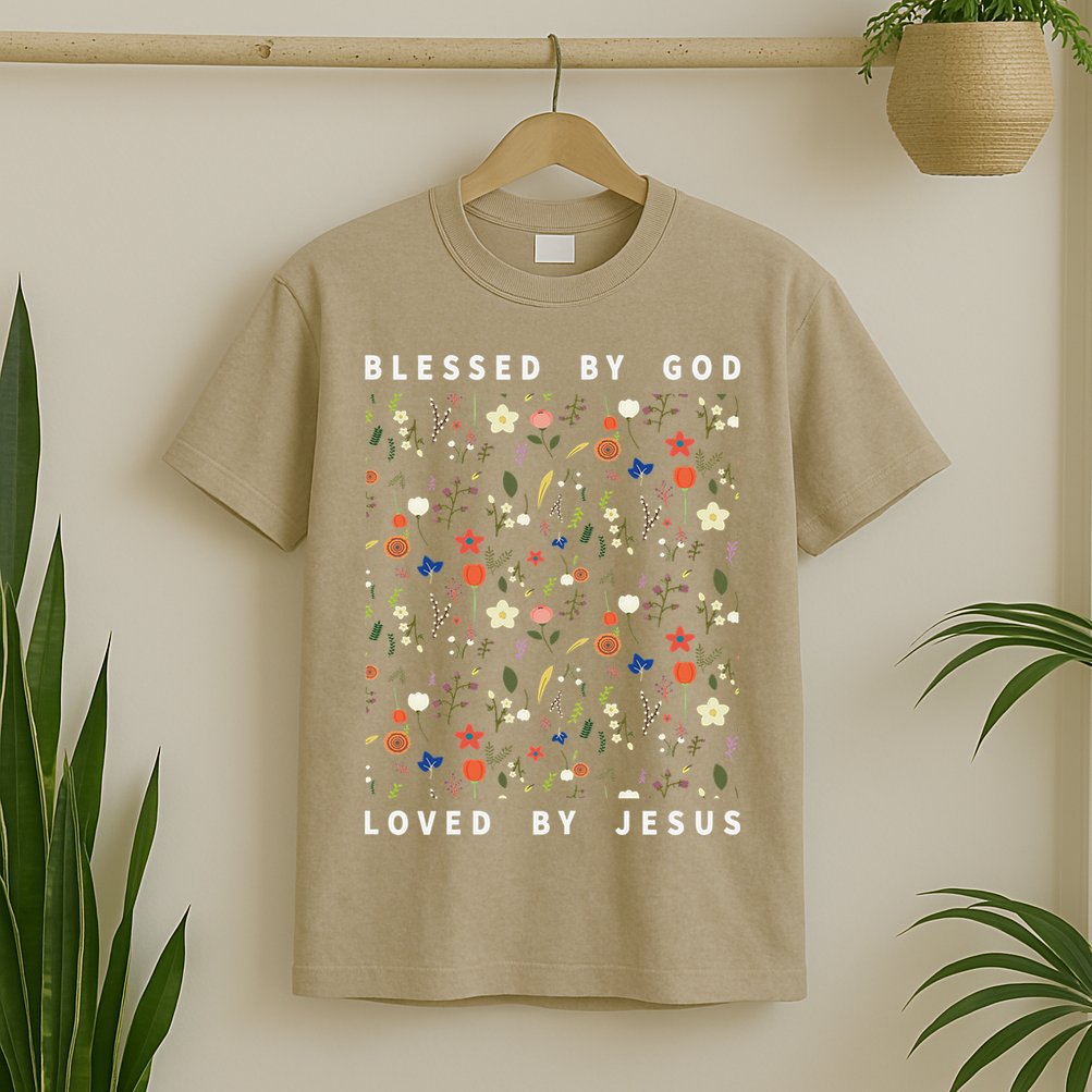 Blessed By God Loved By Jesus Wildflower Christian T-Shirt