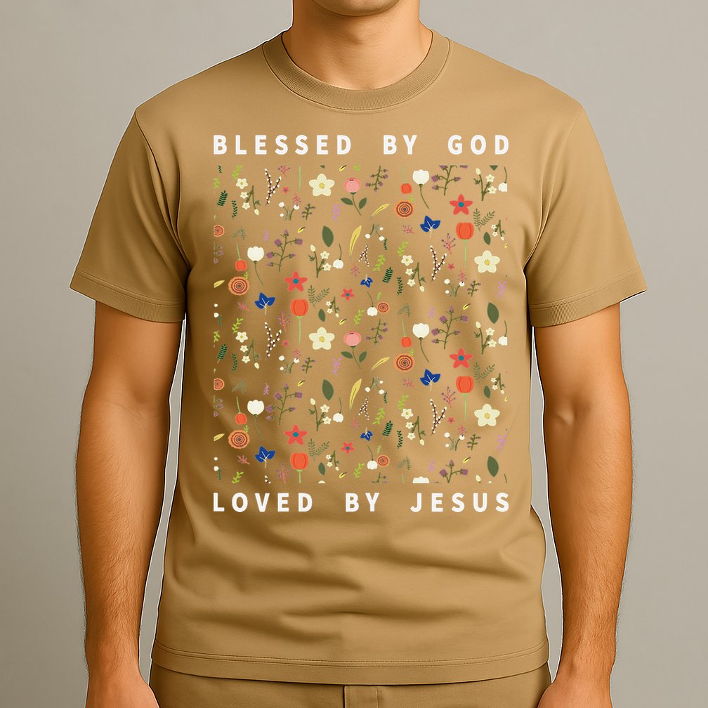 Blessed By God Loved By Jesus Wildflower Christian T-Shirt