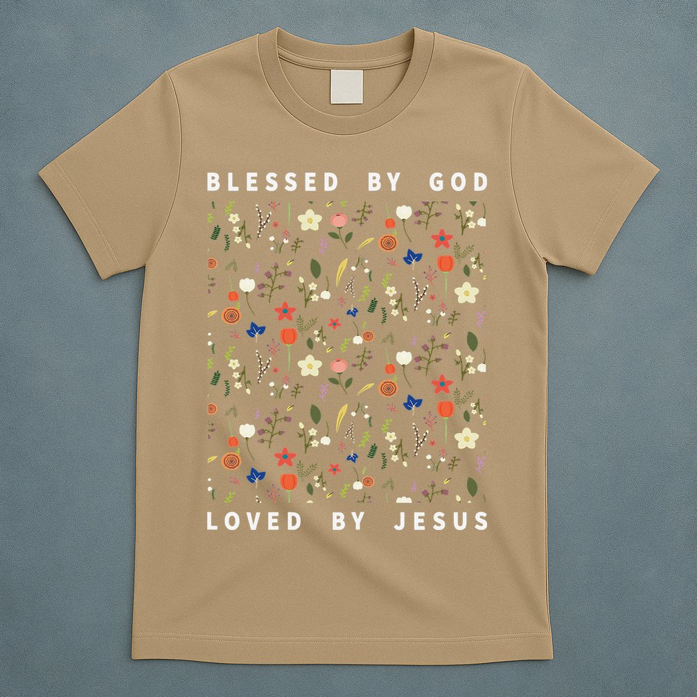 Blessed By God Loved By Jesus Wildflower Christian T-Shirt