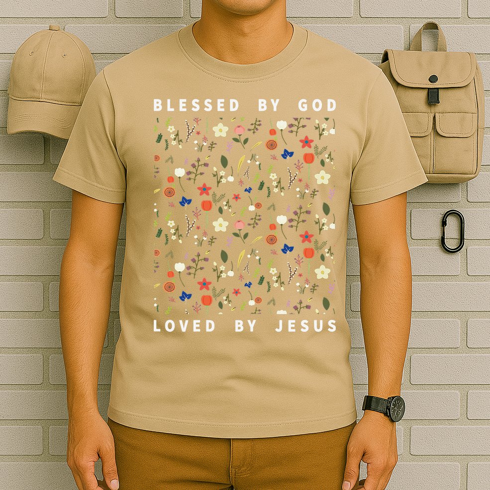 Blessed By God Loved By Jesus Wildflower Christian T-Shirt