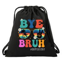 Bye Bruh Happy Last Day Of School Retro Hippie Drawstring Bag