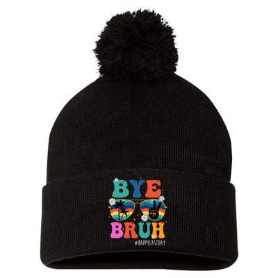Bye Bruh Happy Last Day Of School Retro Hippie Pom Pom 12in Knit Beanie