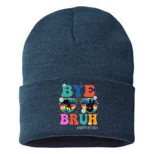 Bye Bruh Happy Last Day Of School Retro Hippie Sustainable Knit Beanie