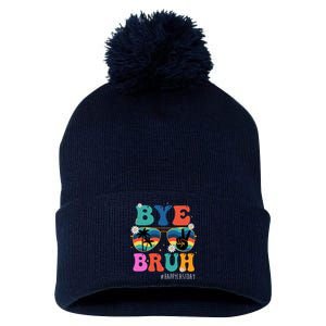 Bye Bruh Happy Last Day Of School Retro Hippie Pom Pom 12in Knit Beanie