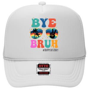 Bye Bruh Happy Last Day Of School Retro Hippie High Crown Mesh Back Trucker Hat