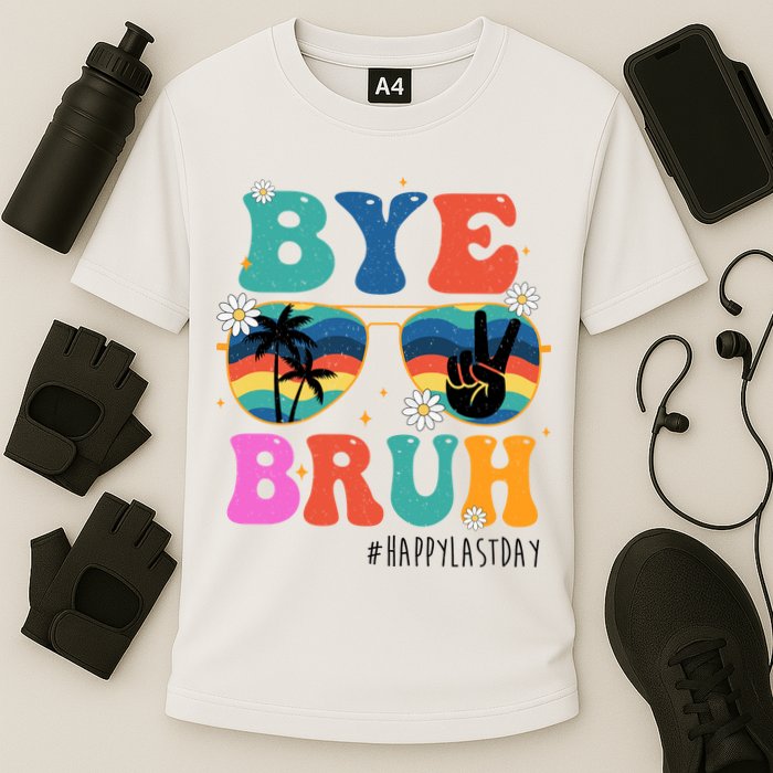 Bye Bruh Happy Last Day Of School Retro Hippie Cooling Performance Crew T-Shirt