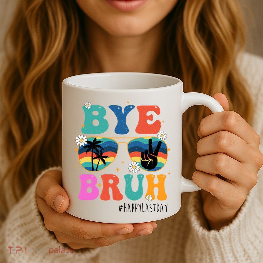 Bye Bruh Happy Last Day Of School Retro Hippie Mug