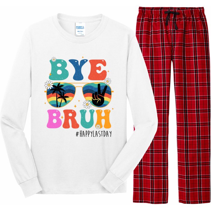 Bye Bruh Happy Last Day Of School Retro Hippie Long Sleeve Pajama Set