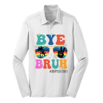 Bye Bruh Happy Last Day Of School Retro Hippie Silk Touch Performance Long Sleeve Polo