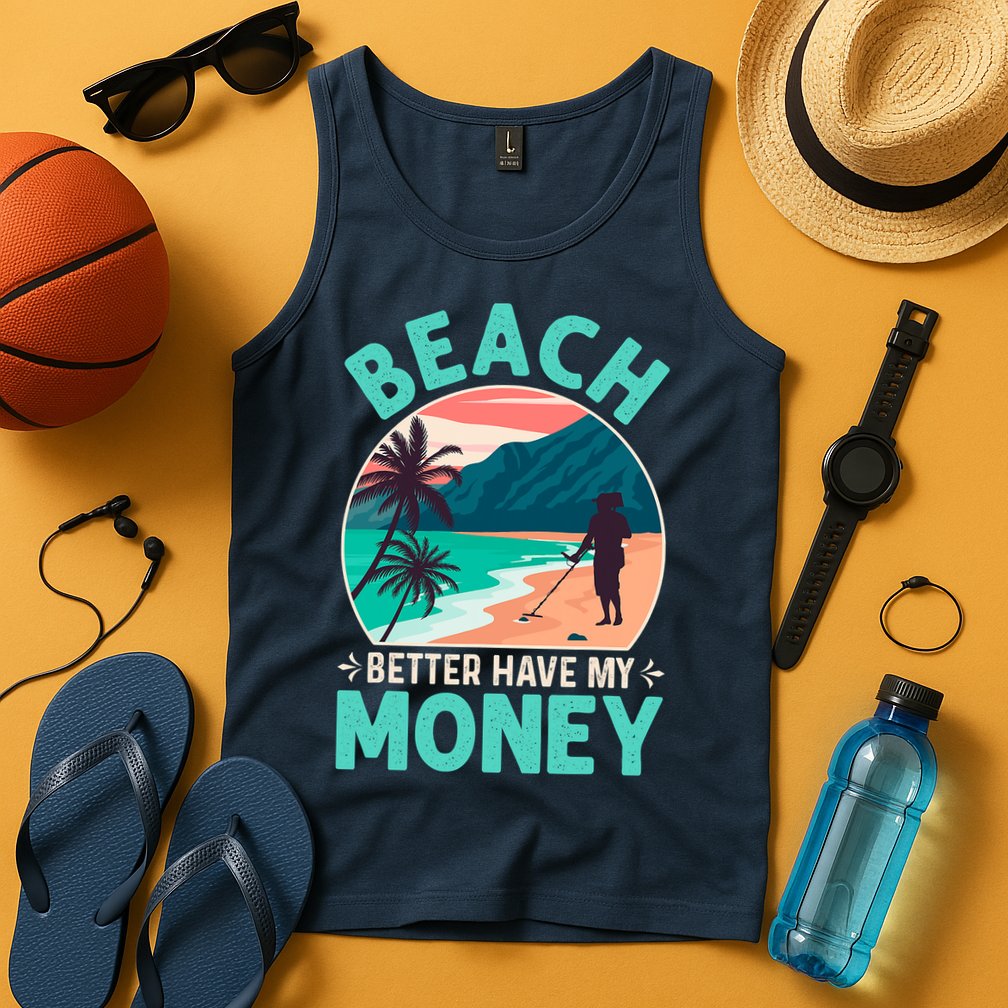 Beach Better Have My Money Metal Detector Funny Retro Bitch Better Have My Money  Tank Top